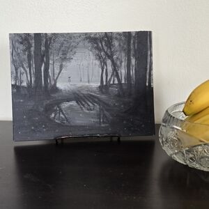 Original Black & White Forest Oil Painting — Moody Noir  By Ukrainian Artist